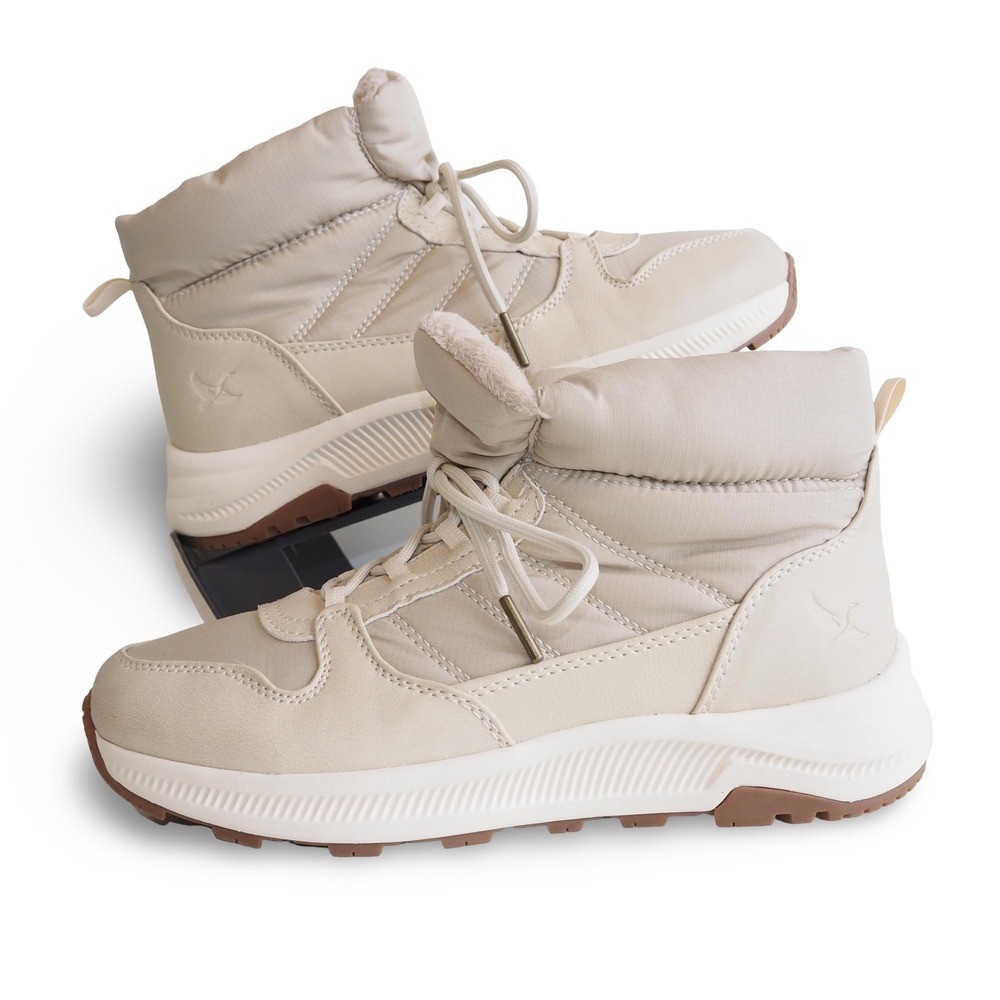 Eddie Bauer Balasana Womens 8M Winter Snow Boots Quilted Faux Fur Lined Beige